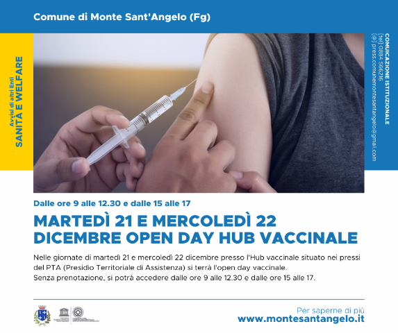 Domani e dopodomani open day hub vaccinale
