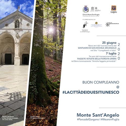 #LaCittàdeidueSitiUNESCO: 25 giugno e 7 luglio 2020 gli eventi che celebrano i due Siti UNESCO di Monte Sant’Angelo