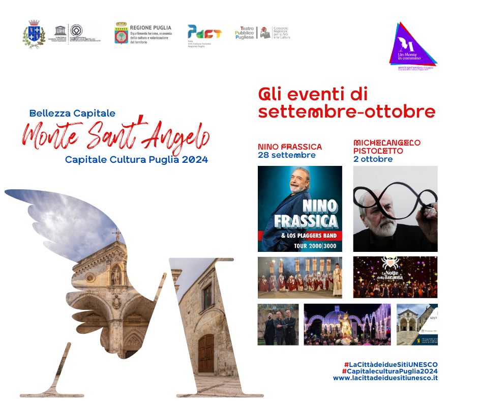 CONTINUANO I GRANDI EVENTI NELLA CAPITALE CULTURA DI PUGLIA 2024: 27 SETTEMBRE GALÀ DELLA CULTURA REGIONALE CON TANTI OSPITI, 28 NINO FRASSICA E IL 2 OTTOBRE ARRIVA PISTOLETTO