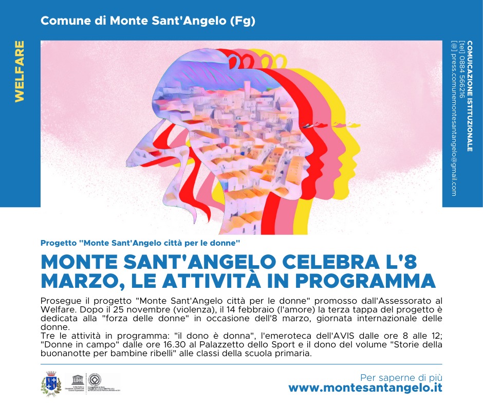 Monte sant'angelo celebra l'8 marzo, le attività in programma per la festa delle donne