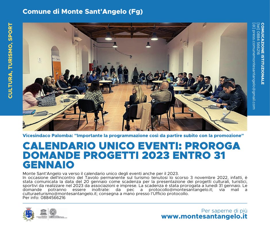 Calendario unico eventi: proroga domande progetti 2023 entro 31 gennaio