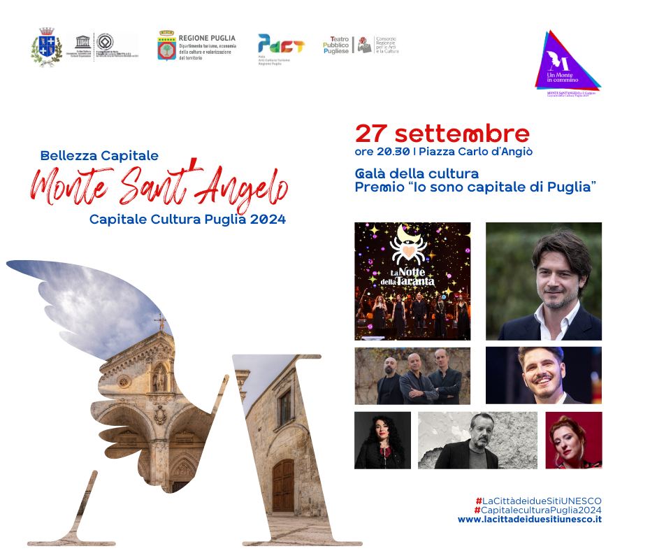 CAPITALE CULTURA PUGLIA 2024: VENERDÌ 27 IL PREMIO "IO SONO CAPITALE DI PUGLIA, GALÀ DELLA CULTURA"