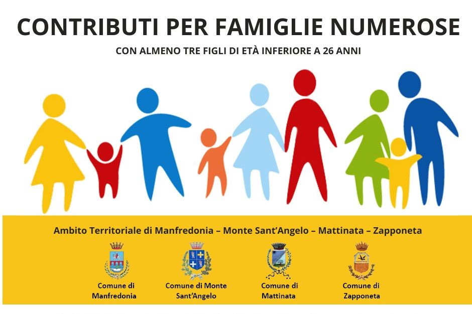 AVVISO PUBBLICO PER L'ACCESSO A CONTRIBUTI ECONOMICI PER LE FAMIGLIE NUMEROSE CON ALMENO TRE FIGLI DI ETÀ INFERIORE A 26 ANNI