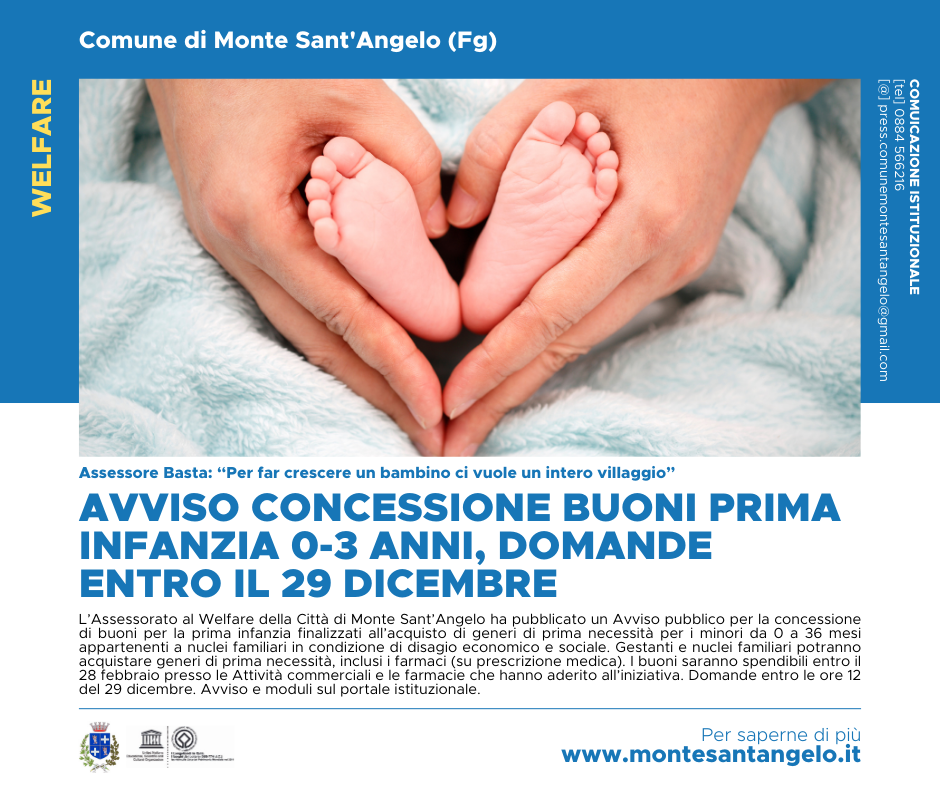 AVVISO CONCESSIONE BUONI PRIMA INFANZIA 0-3 ANNI, DOMANDE ENTRO IL 29 DICEMBRE