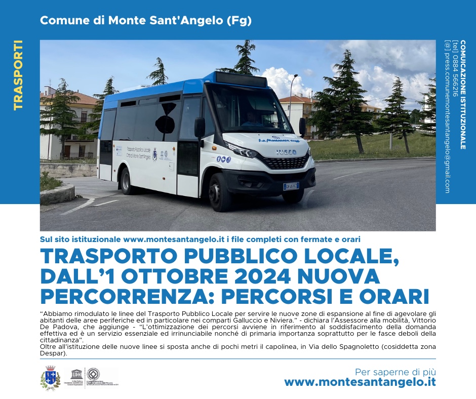 TRASPORTO PUBBLICO LOCALE, DALL’1 OTTOBRE 2024 NUOVA PERCORRENZA: PERCORSI E ORARI