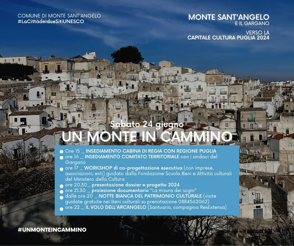 #unmonteincammino: sabato 24 giugno si progetta la capitale della cultura di puglia 2024