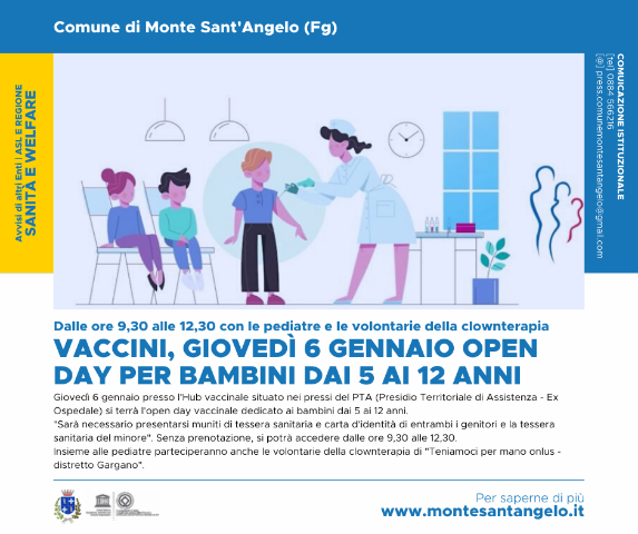 Vaccini, giovedì 6 gennaio open day per bambini dai 5 ai 12 anni