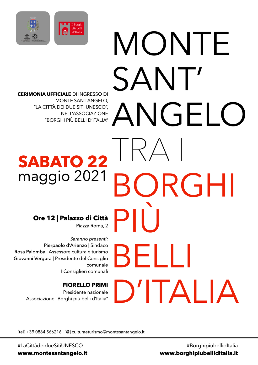 CERIMONIA UFFICIALE DI INGRESSO NELL’ASSOCIAZIONE “BORGHI PIÙ BELLI D’ITALIA”
