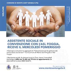 Assistente sociale in convenzione con l’Asl Foggia, riceve il mercoledì pomeriggio 