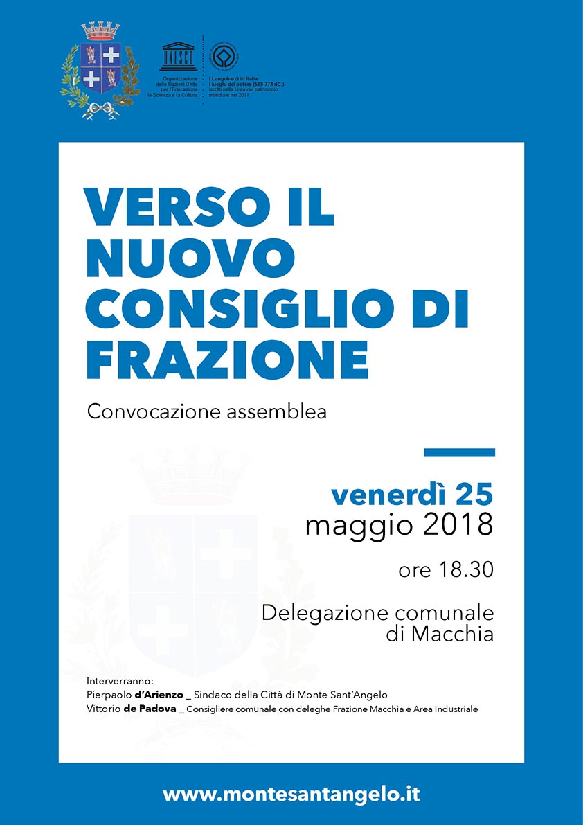 “Verso il nuovo Consiglio di frazione”, convocata per venerdì 25 maggio l’assemblea a Macchia 