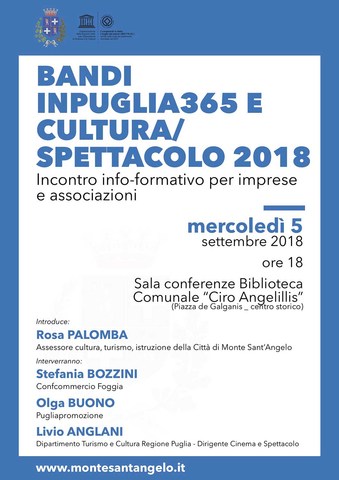 “Bandi Inpuglia365 e cultura 2018”: mercoledì 5 incontro info-formativo per imprese e associazioni 