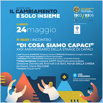 #TavoloLegalitàMSA: LUNEDÌ 24 MAGGIO L'INCONTRO "DI COSA SIAMO CAPACI" CON IL PROCURATORE GATTI, NANDO DALLA CHIESA E MARIA FALCONE 
